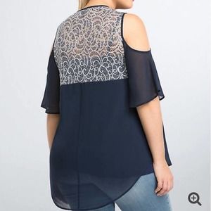 TORRID NWT Lace Back Sheer Cold Shoulder Blouse Lace Up Tie Neckline Size 3